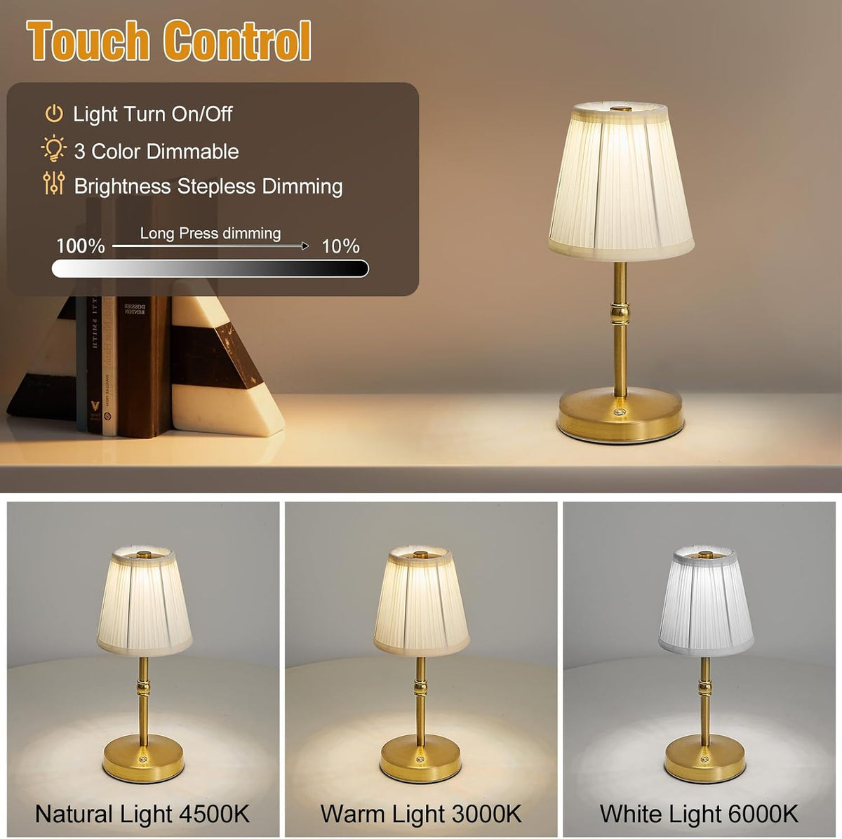 The Glow Lamp — Cordless Rechargeable Touch Table Light (Gold)